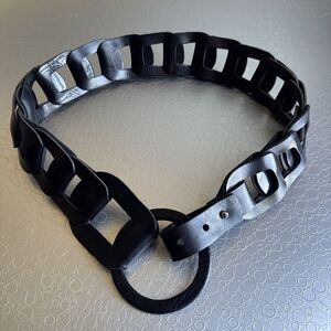 Brave Black Leather Interlocking Link Belt 34 O-Ring Geometric Y2K Grunge Womens